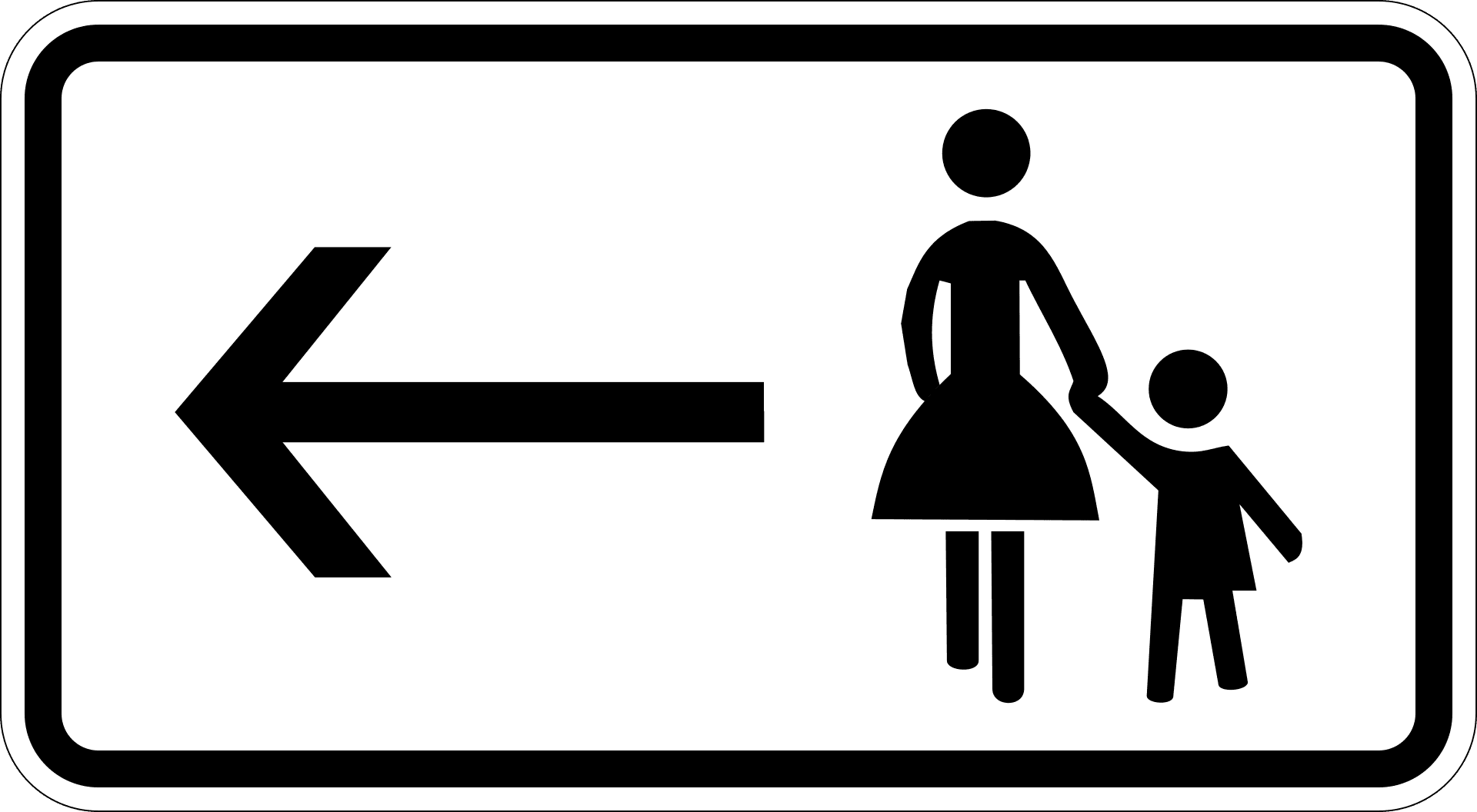 StVO Zusatzzeichen 1000-12 — Fußgänger Gehweg gegenüber benutzen, linksweisend StVO 1992