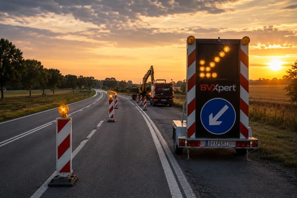 Baustellenabsperrung und Verkehrssicherung an der Fahrbahn